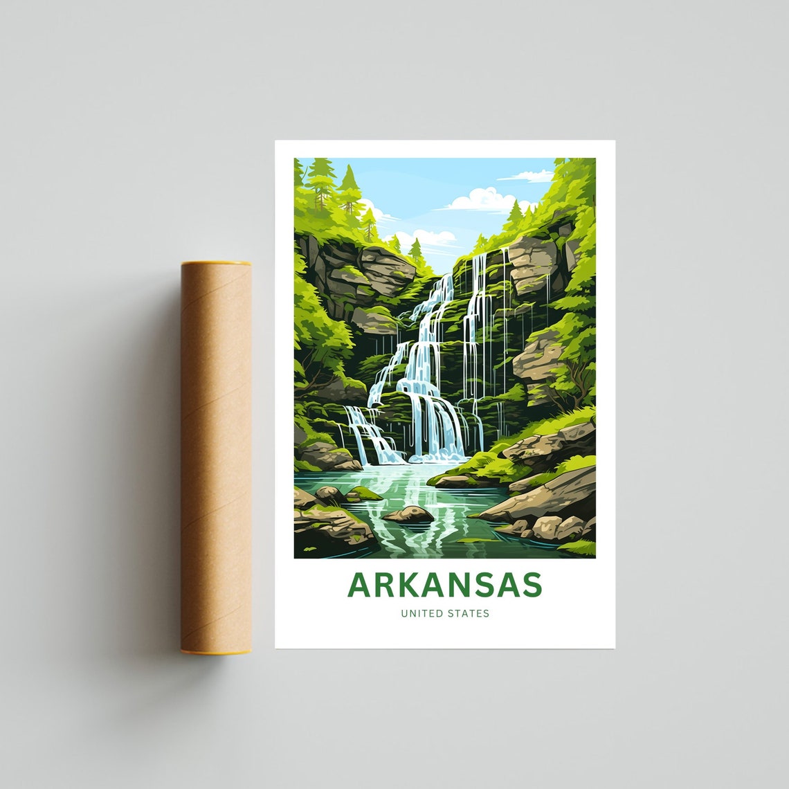 Arkansas Tiered Waterfall Forest Cliffs Green Nature Travel Poster - Image 4