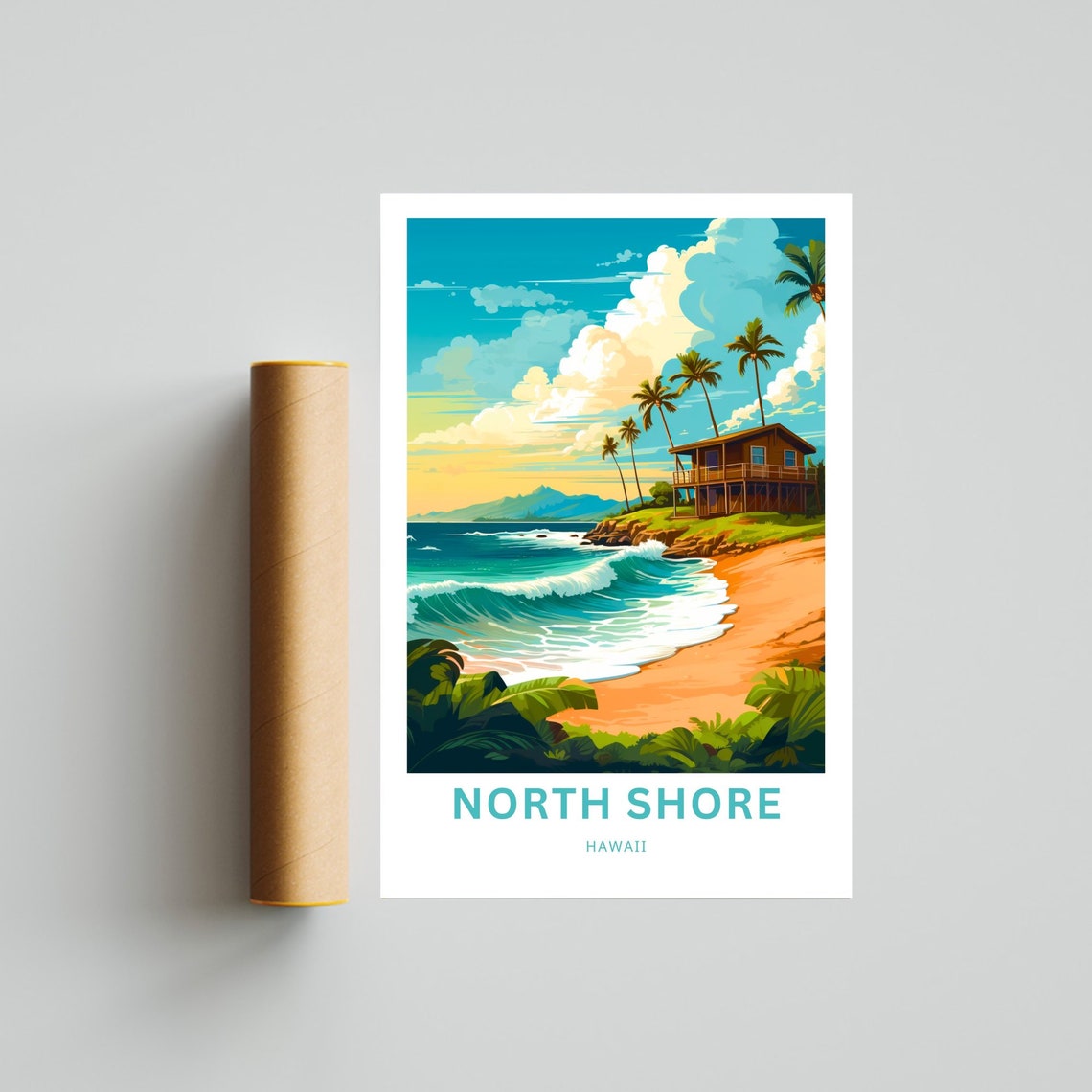 North Shore Hawaii Surf Beach House Waves Personalized Travel Poster - Image 4