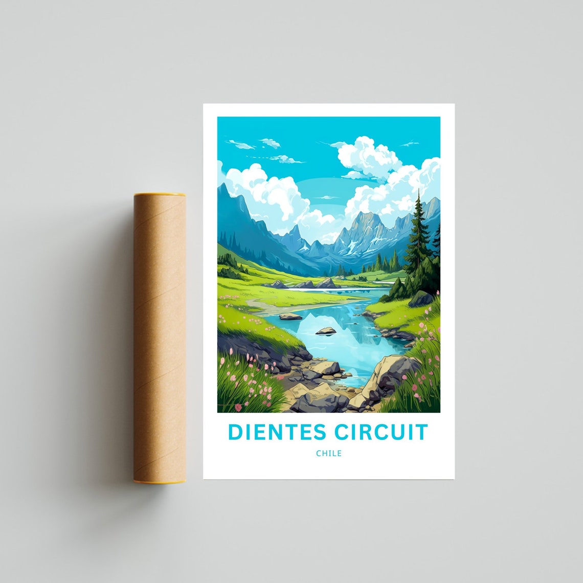 Dientes Circuit Chile Turquoise Stream Alpine Meadow Peaks Poster - Image 4