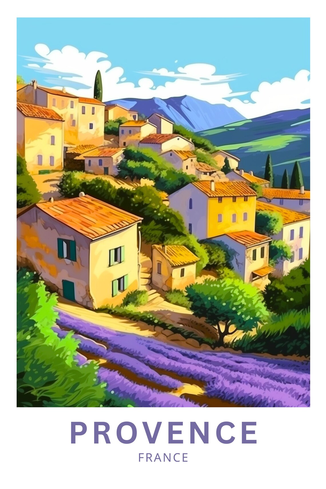 Provence France Hilltop Village and Lavender Fields Travel Poster - Image 3