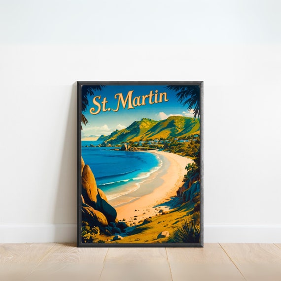 Saint Martin Vintage Travel Poster Saint Martin Print Caribbean Wall Art Framed Gift Caribbean Present