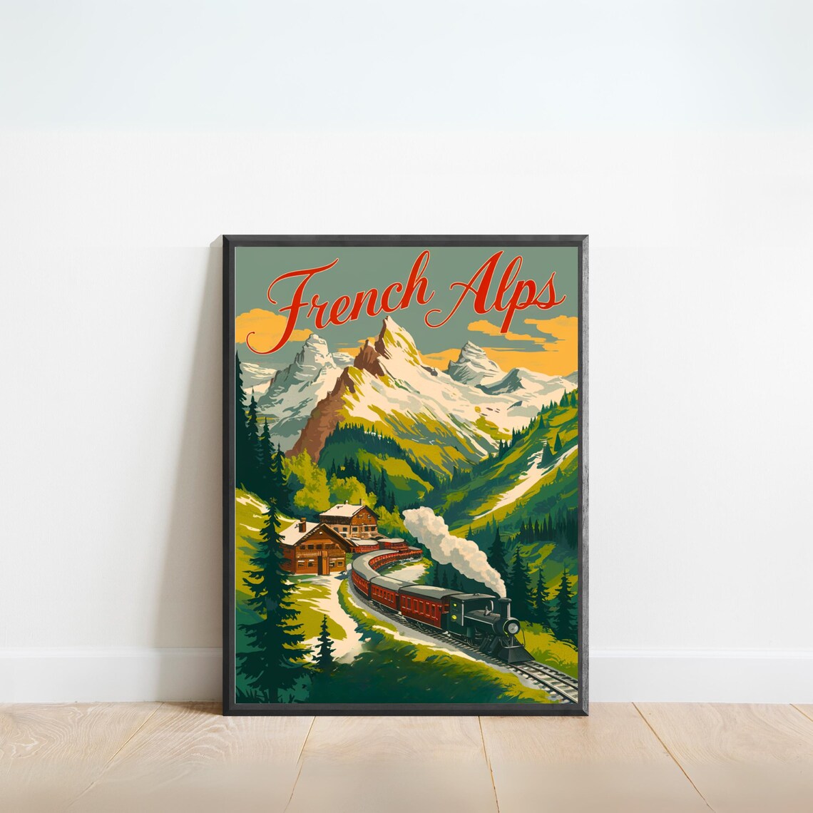 French Alps Vintage Travel Print French Alps Vintage Poster France Wall Art Framed Present Gift France Present