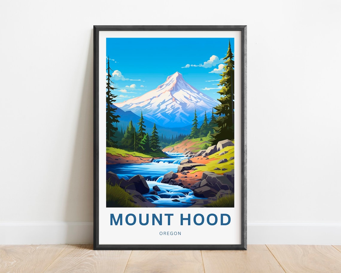 Mount Hood Travel Poster, Oregon Landscape Art Print