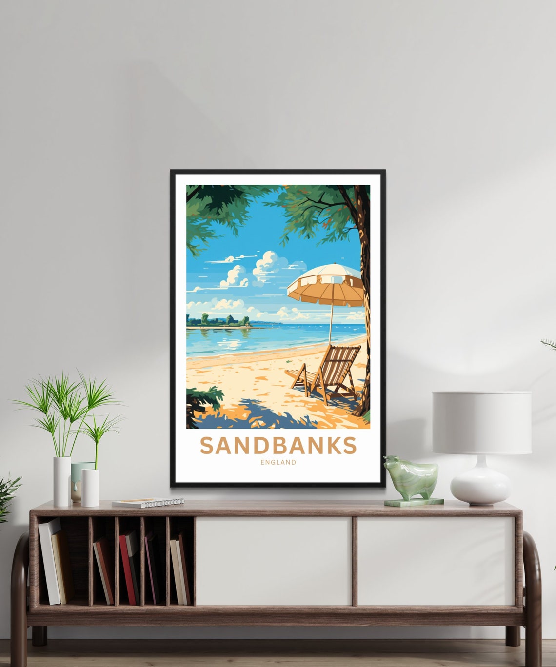 Sandbanks England Sunny Beach Deckchair Parasol Seaside Travel Poster - Image 2