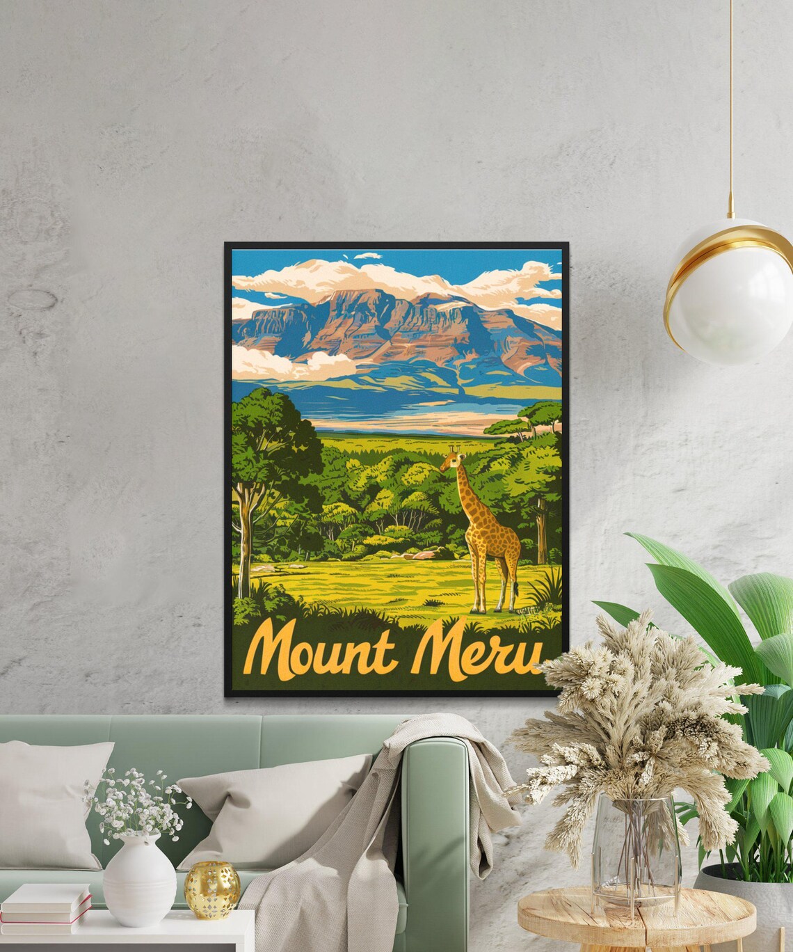 Mount Meru Tanzania Giraffe Savannah Safari Scene Travel Poster - Image 2