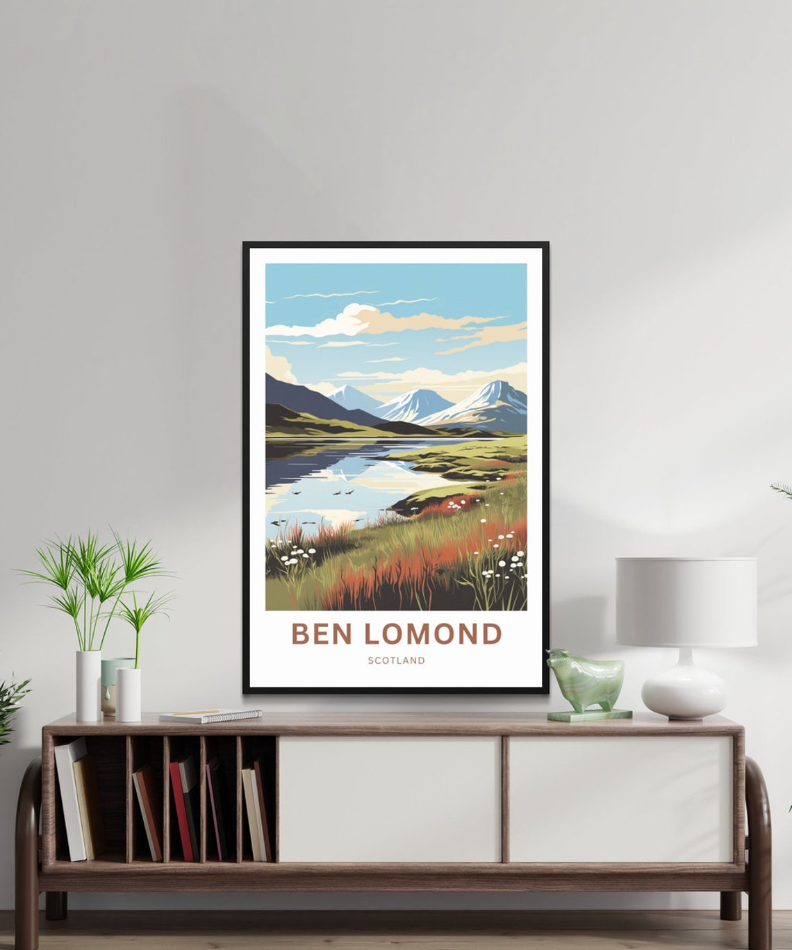 Personalized Ben Lomond Scotland Moorland Lake Retro Peak Scene Poster - Image 2