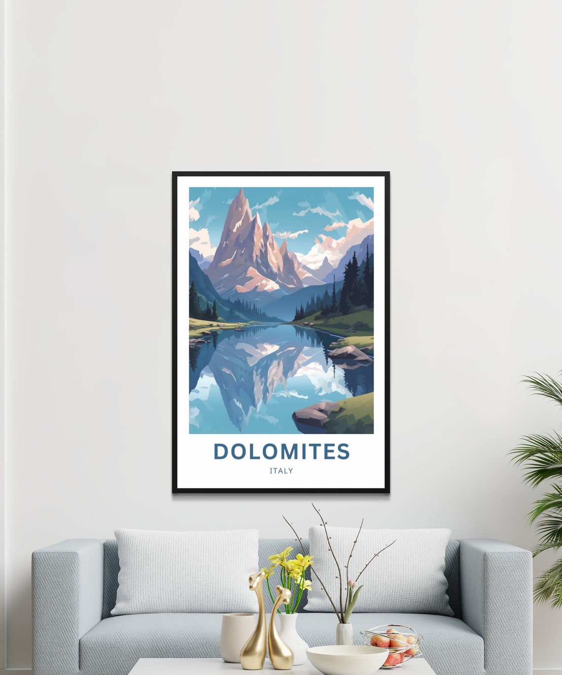 Dolomites Italy Jagged Mountain Peak Lake Reflection Alpine Poster - Image 3