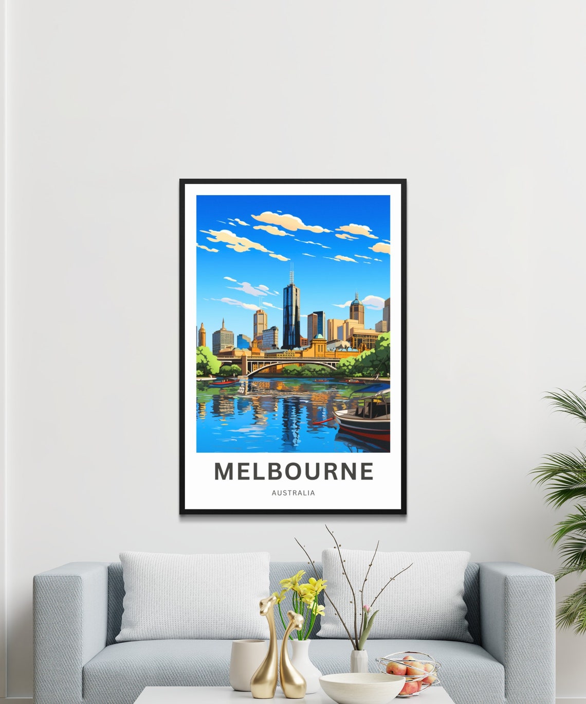 Melbourne Australia Riverfront Boat Skyline City Travel Poster - Image 3