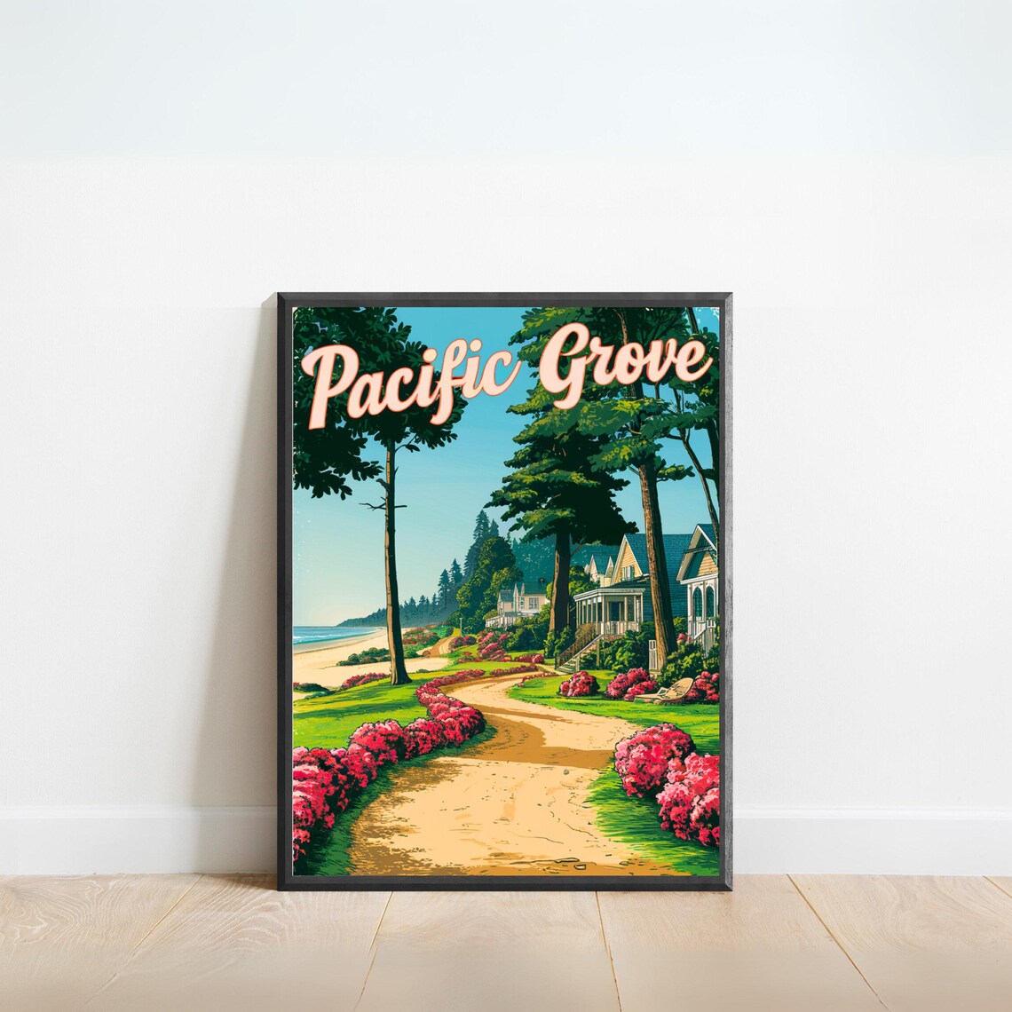 Pacific Grove California Coastal Path Garden Flowers Travel Poster