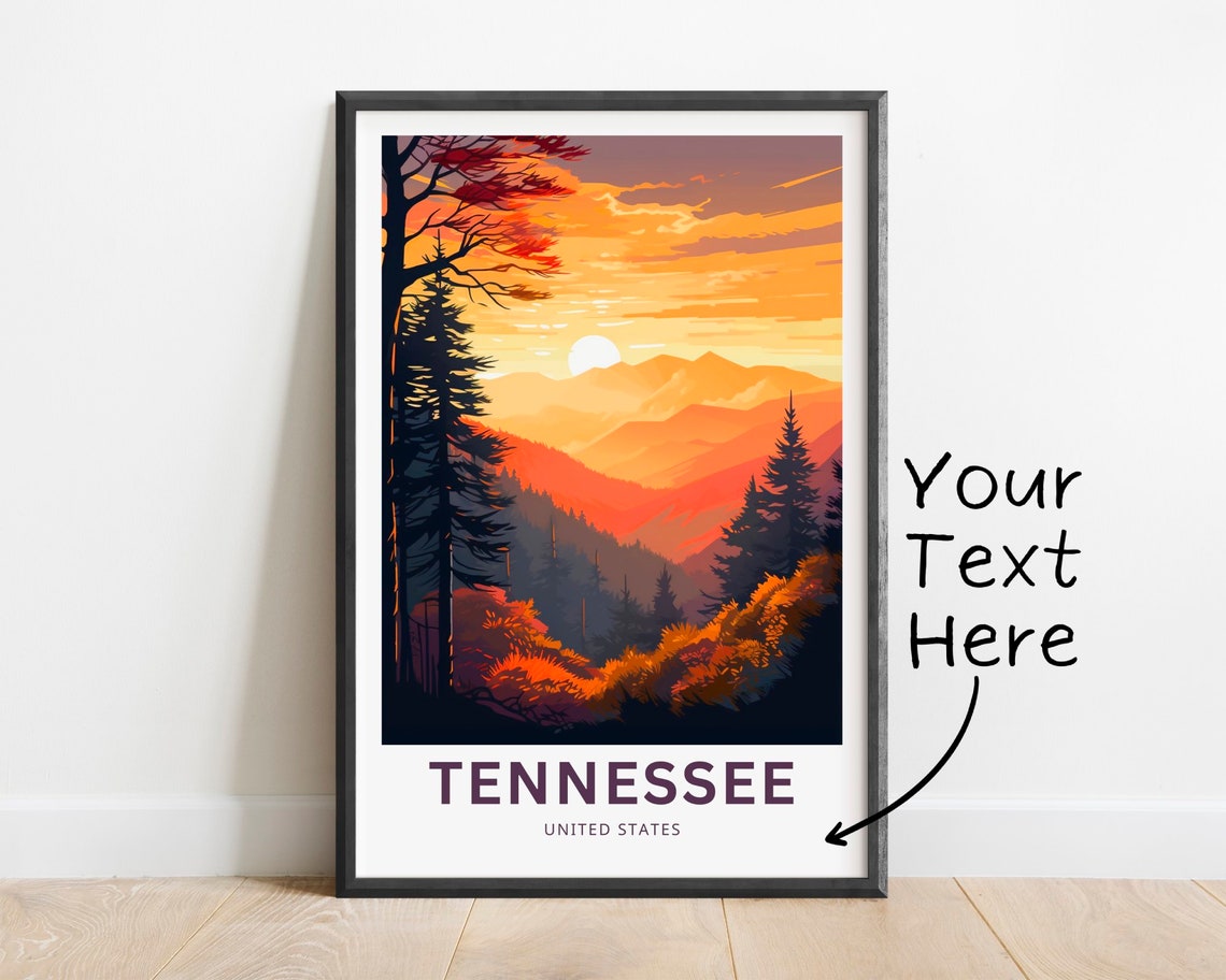 Personalized Tennessee Smoky Mountains Sunset Illustrated Poster