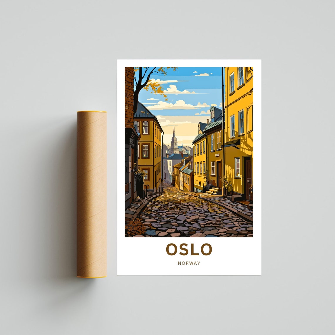 Personalized Oslo Norway Old Town Street Custom Text Travel Poster - Image 4
