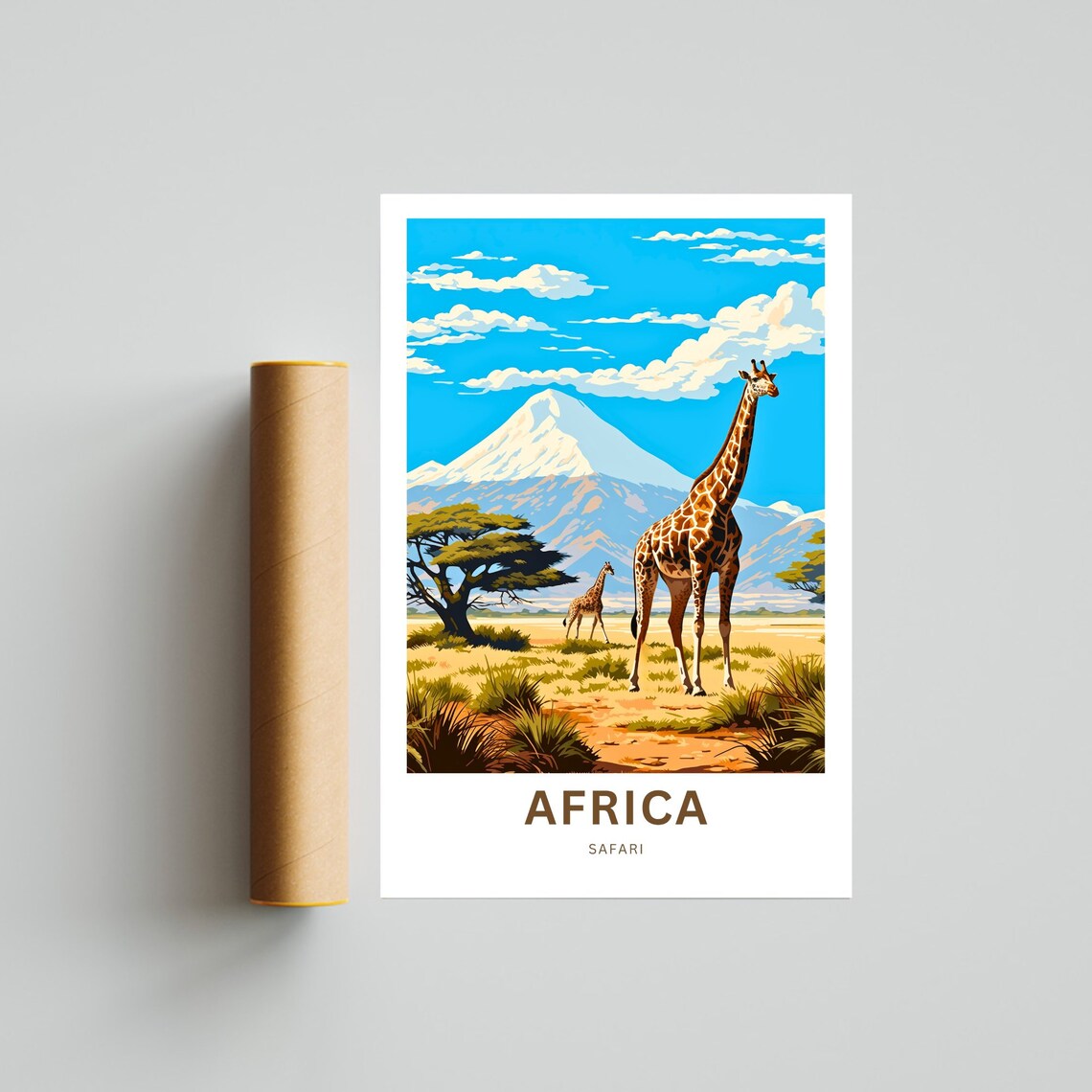 Africa Safari Giraffes Acacia Tree Mountain View Travel Poster - Image 4