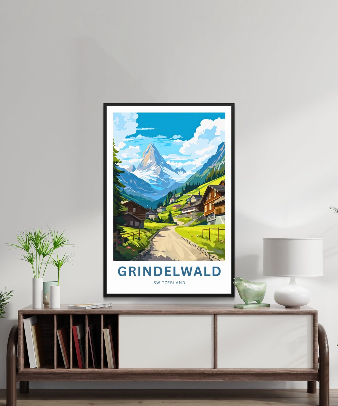 Grindelwald Switzerland Alpine Chalets Village Lane Scene Poster - Image 2