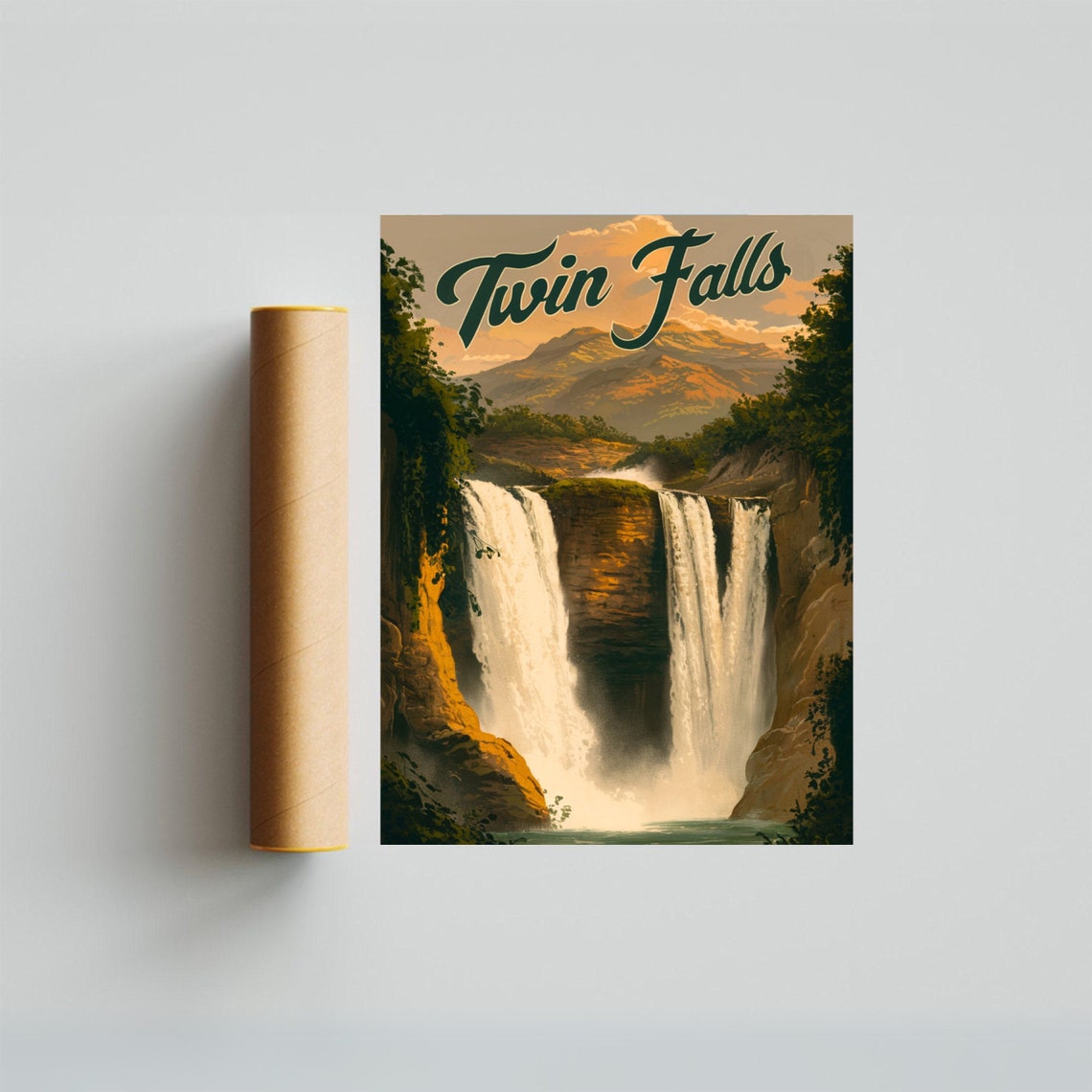 Twin Falls Idaho Waterfall Script Vintage Retro Travel Poster - Image 4