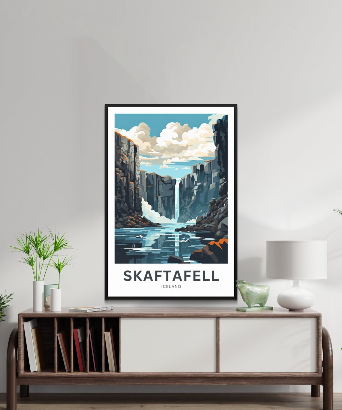 Skaftafell Iceland Canyon Waterfall Mirror Lake Scene Travel Poster - Image 2