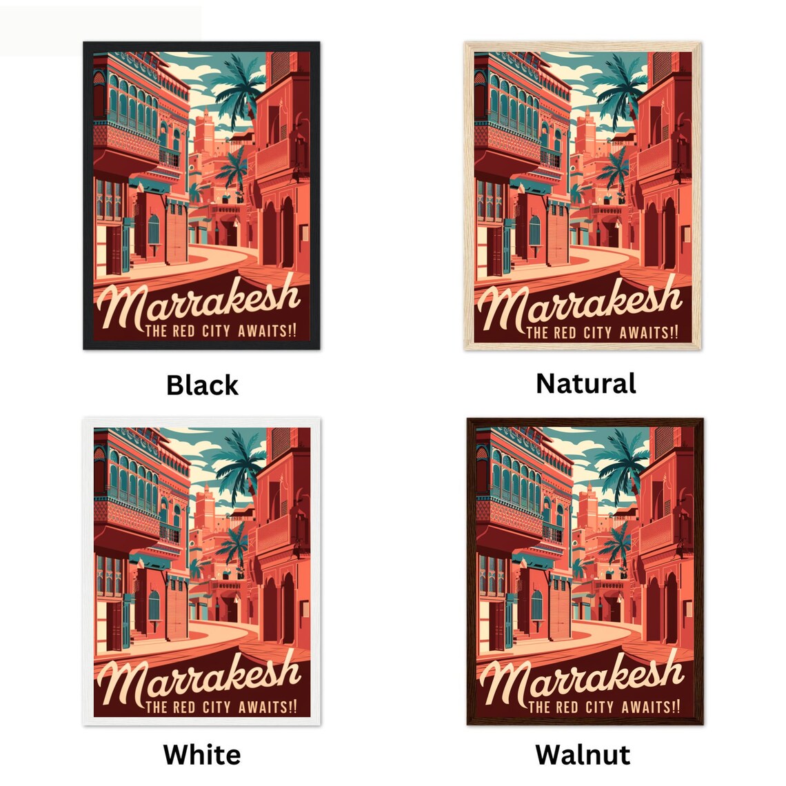 Marrakesh Morocco Red City Street Market Warm Retro Art Poster - Image 4