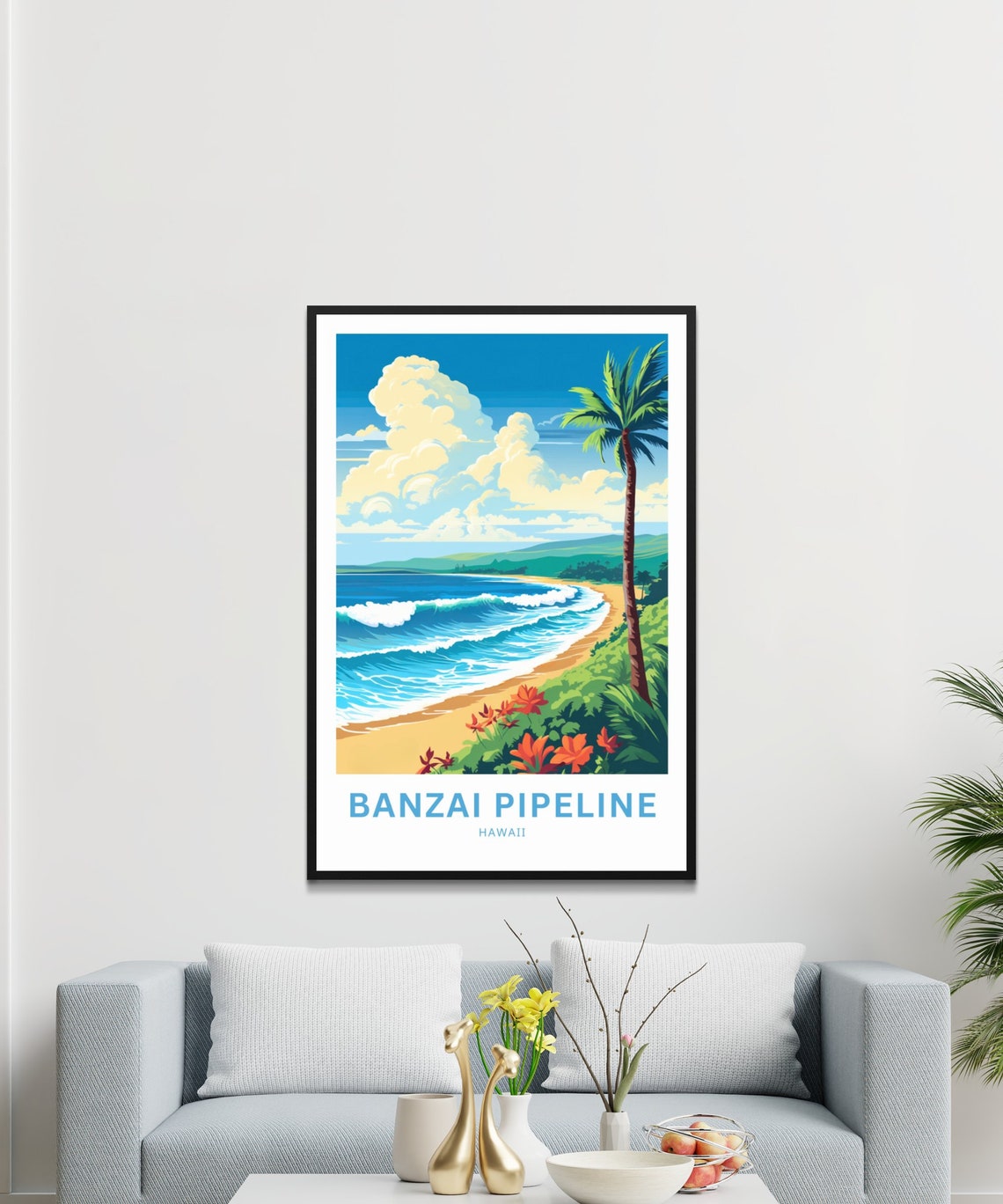 Personalized Banzai Pipeline Hawaii Palm Beach Custom Text Poster - Image 3