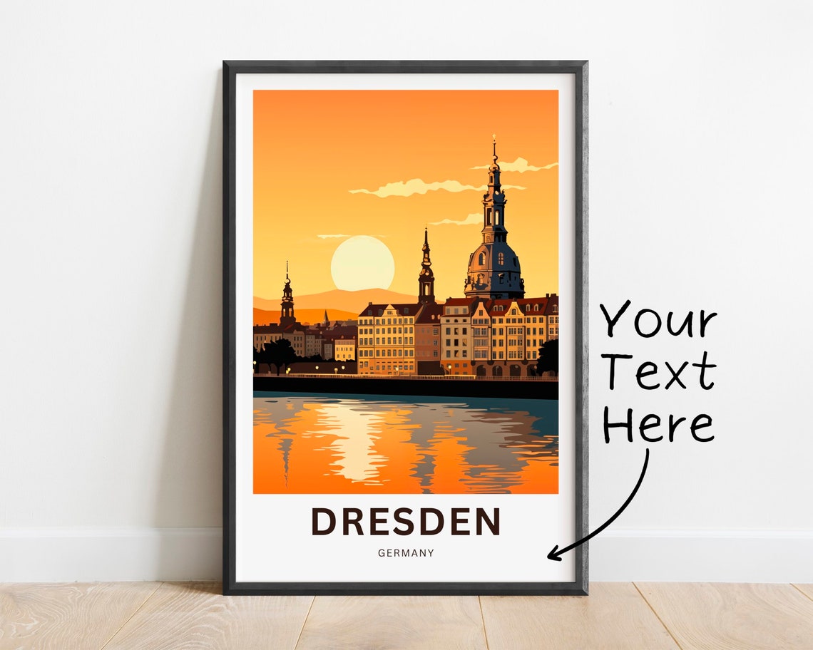 Dresden Germany Custom Sunset Skyline Vintage Riverside Poster