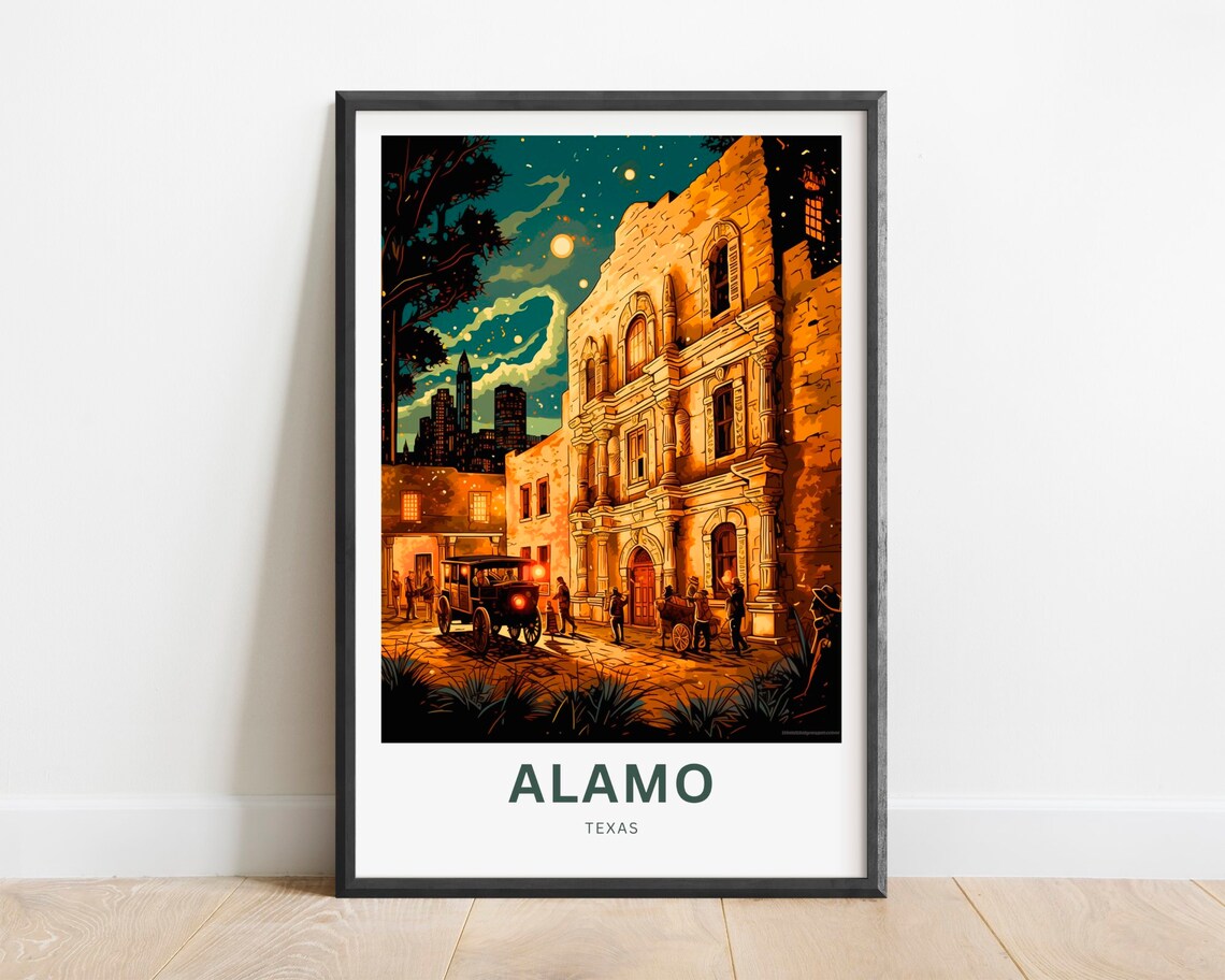 Alamo Texas Historic Night Mission San Antonio Travel Poster