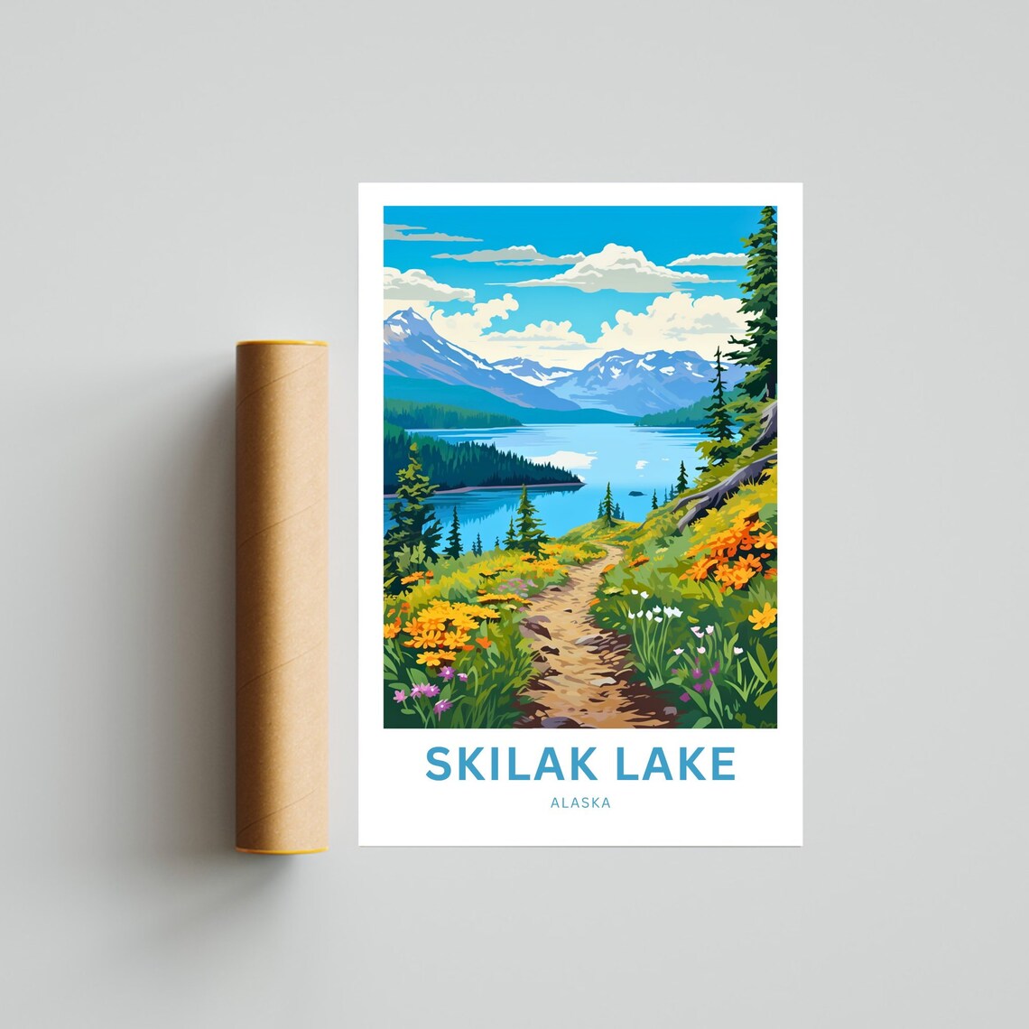 Personalized Skilak Lake Alaska Golden Wildflower Trail Poster - Image 4