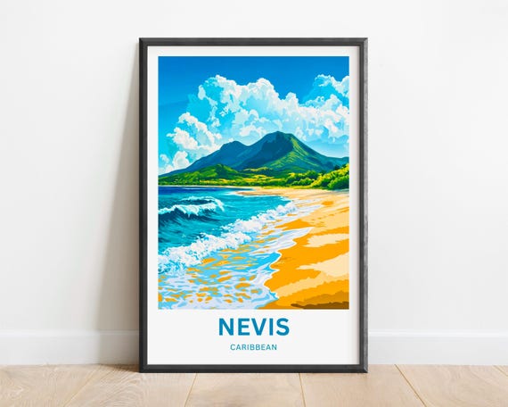 Nevis Travel Print Nevis Poster Caribbean Wall Art Framed Present Gift Caribbean Island Present