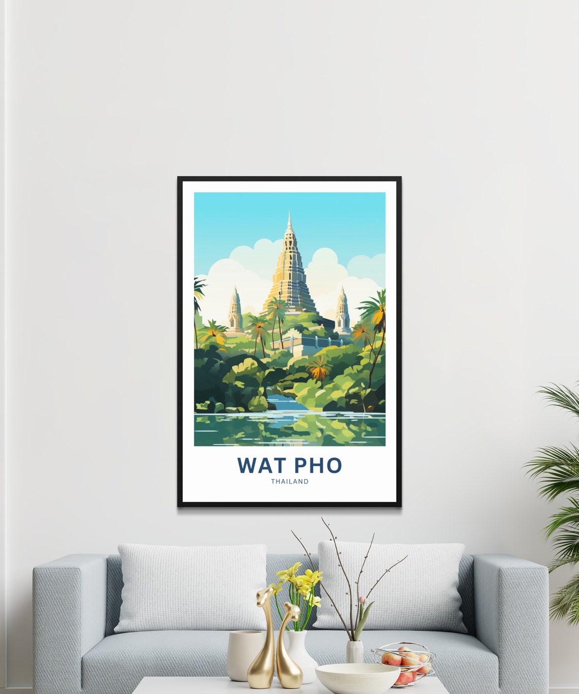 Wat Pho Thailand Golden Chedi River Palms Custom Travel Poster - Image 3