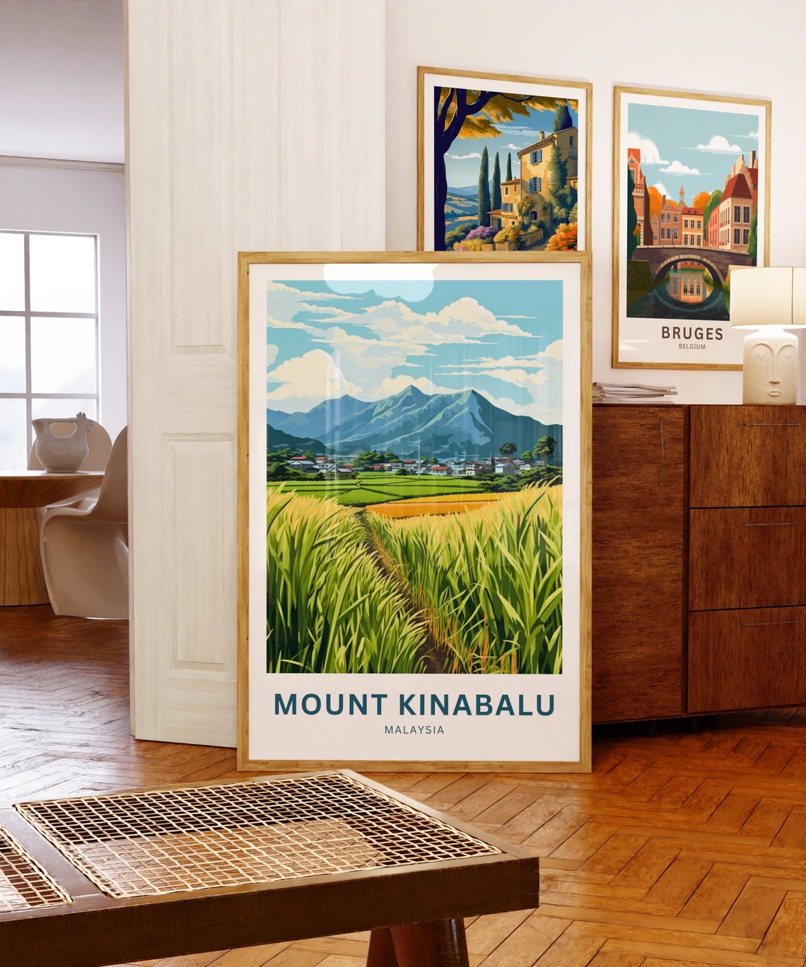 Mount Kinabalu Malaysia Blue Peaks Rice Fields Travel Poster - Image 5