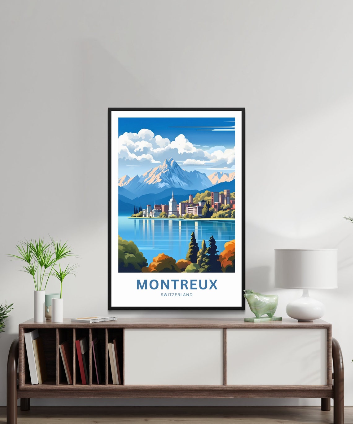 Montreux Switzerland Lake Town Mountain Backdrop Travel Poster - Image 3