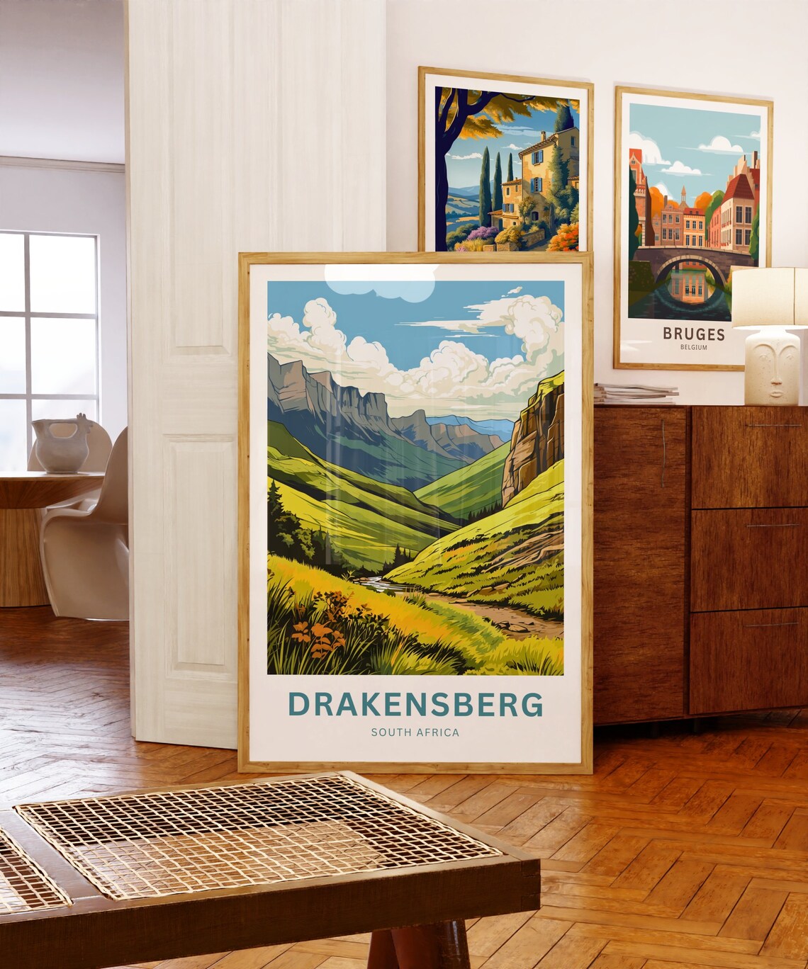 Drakensberg South Africa Golden Valley Cliffs Travel Art Poster - Image 5