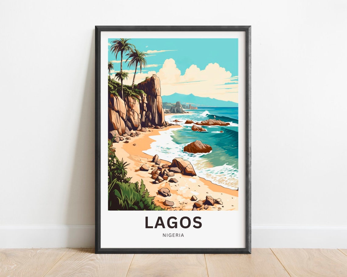 Lagos Nigeria Rocky Cliff Beach Palm Trees Ocean Coast Poster