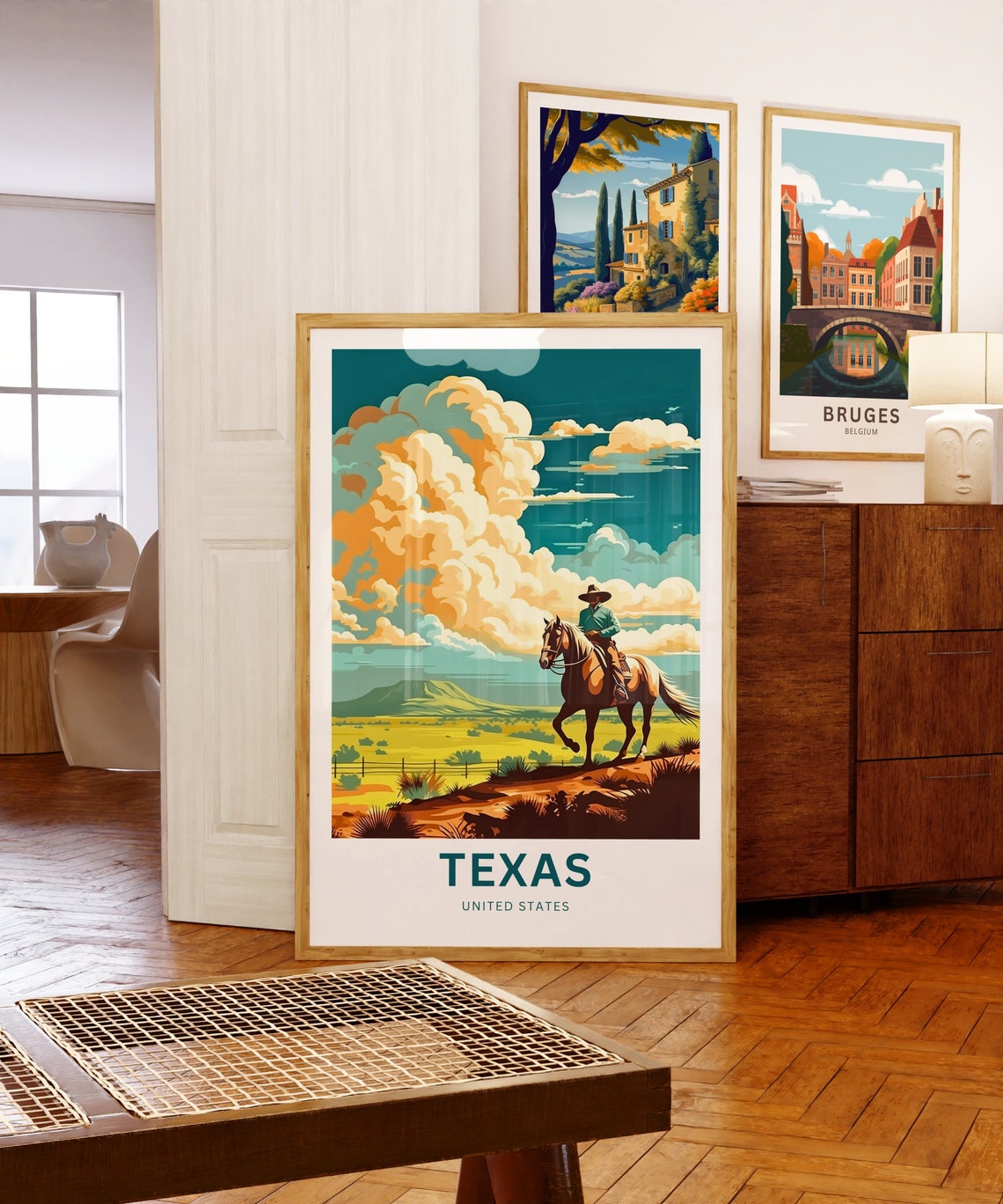 Texas Cowboy Riding Toward Mesa Horizon Custom Text Travel Poster - Image 5