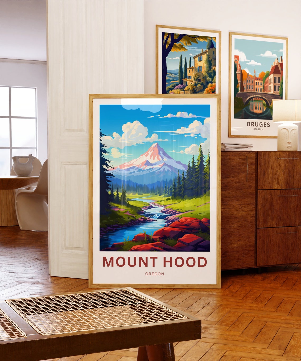 Mount Hood Oregon Snowcapped Peak Forest Stream Travel Poster - Image 5