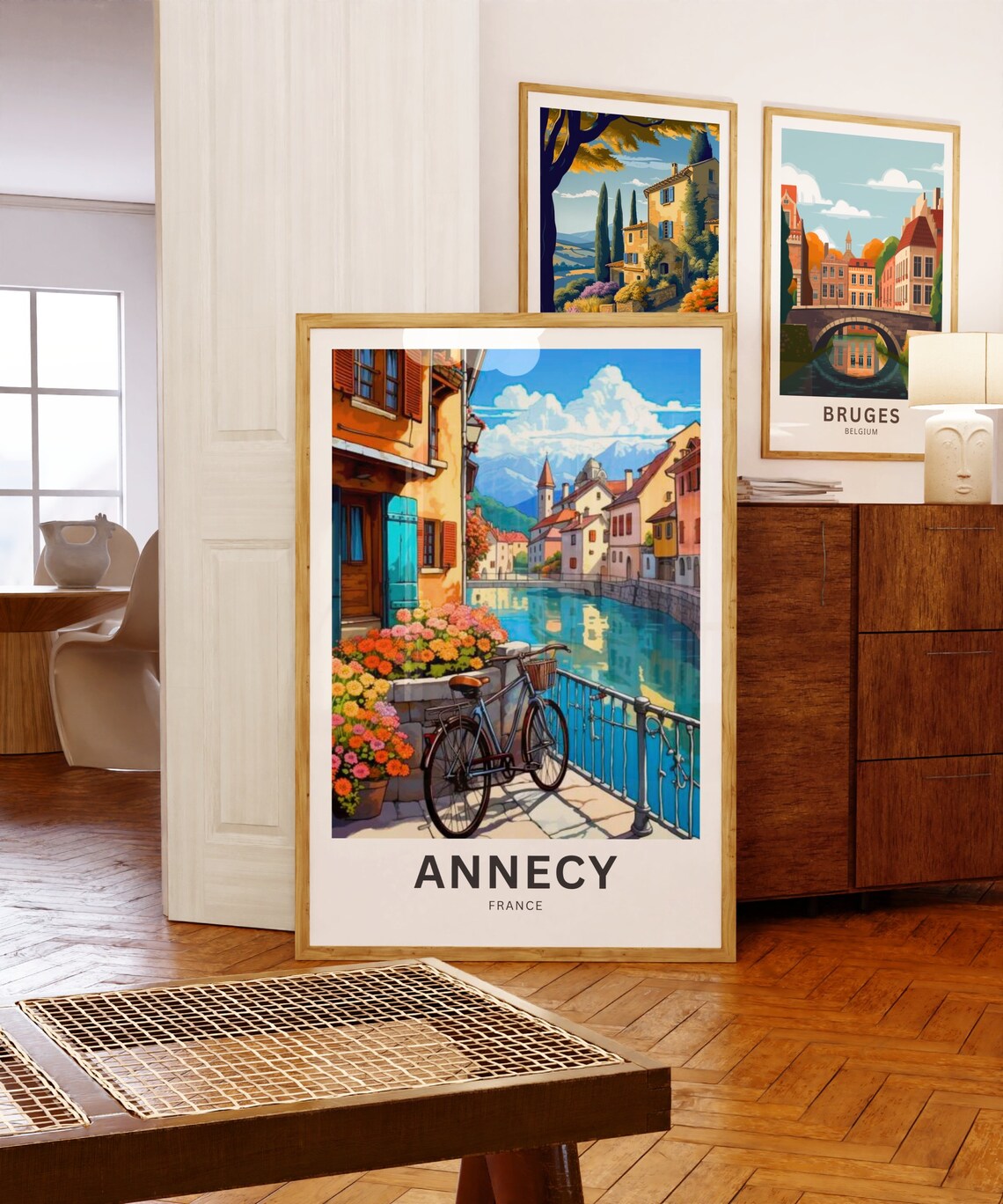 Annecy France Canal Bicycle Flowers Old Town Vintage Travel Poster - Image 5