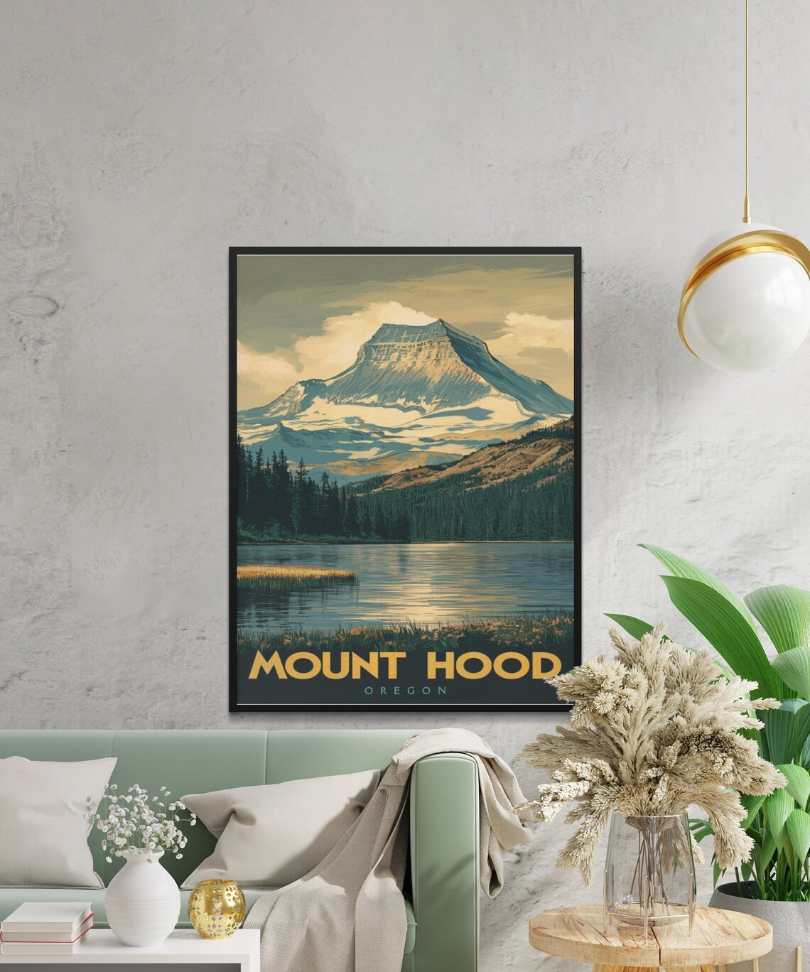 Mount Hood Oregon Vintage Travel Poster Sunset Lake Reflection Art - Image 2