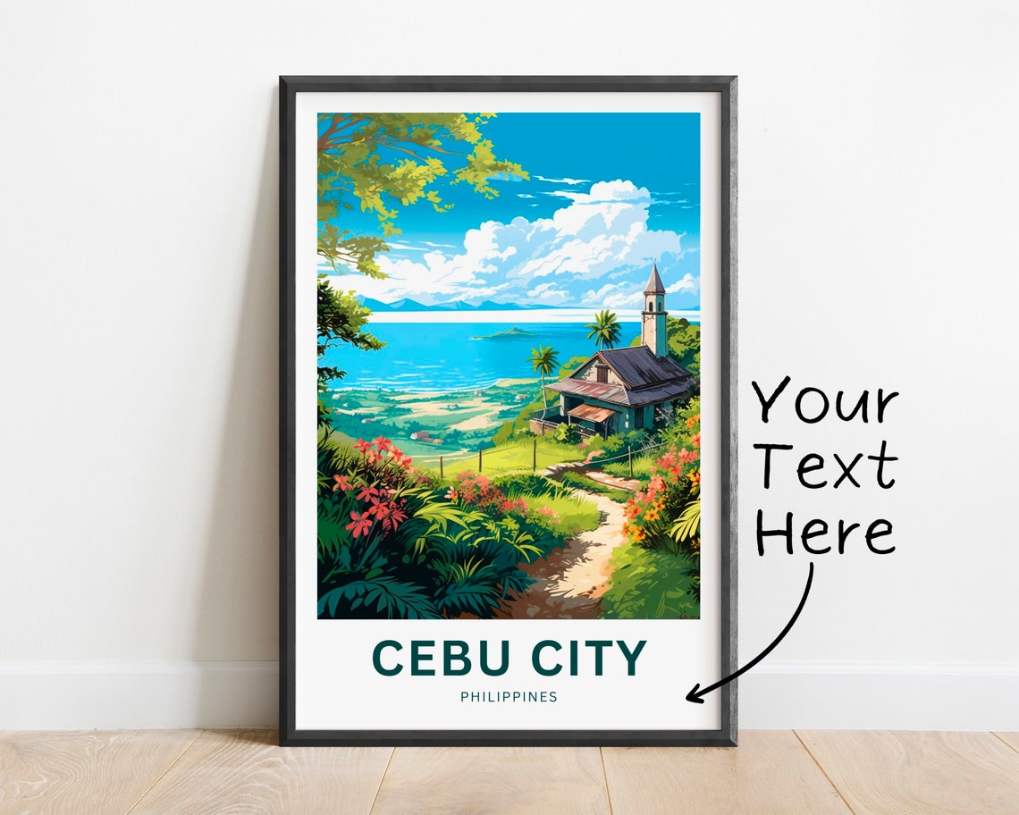 Cebu City Philippines Tropical Church Hill Sea View Art Poster