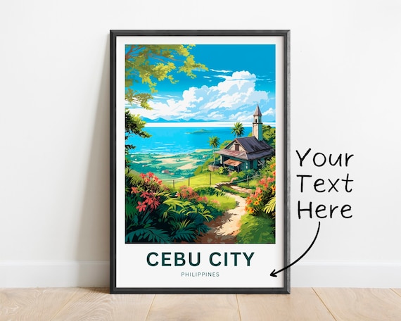 Cebu City Philippines Tropical Church Hill Sea View Art Poster