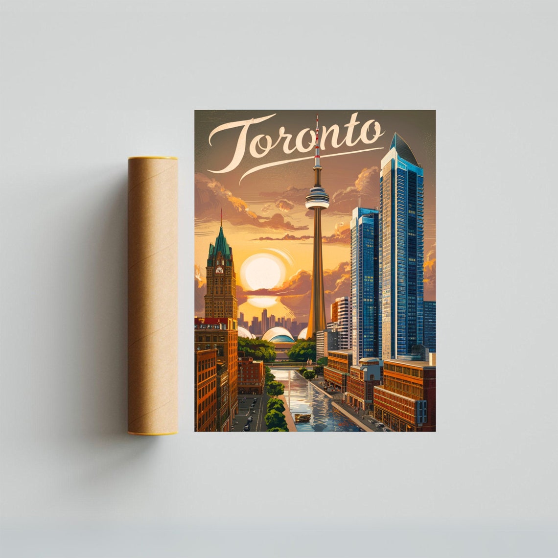 Toronto Canada CN Tower Skyline Script Vintage Retro Travel Poster - Image 4