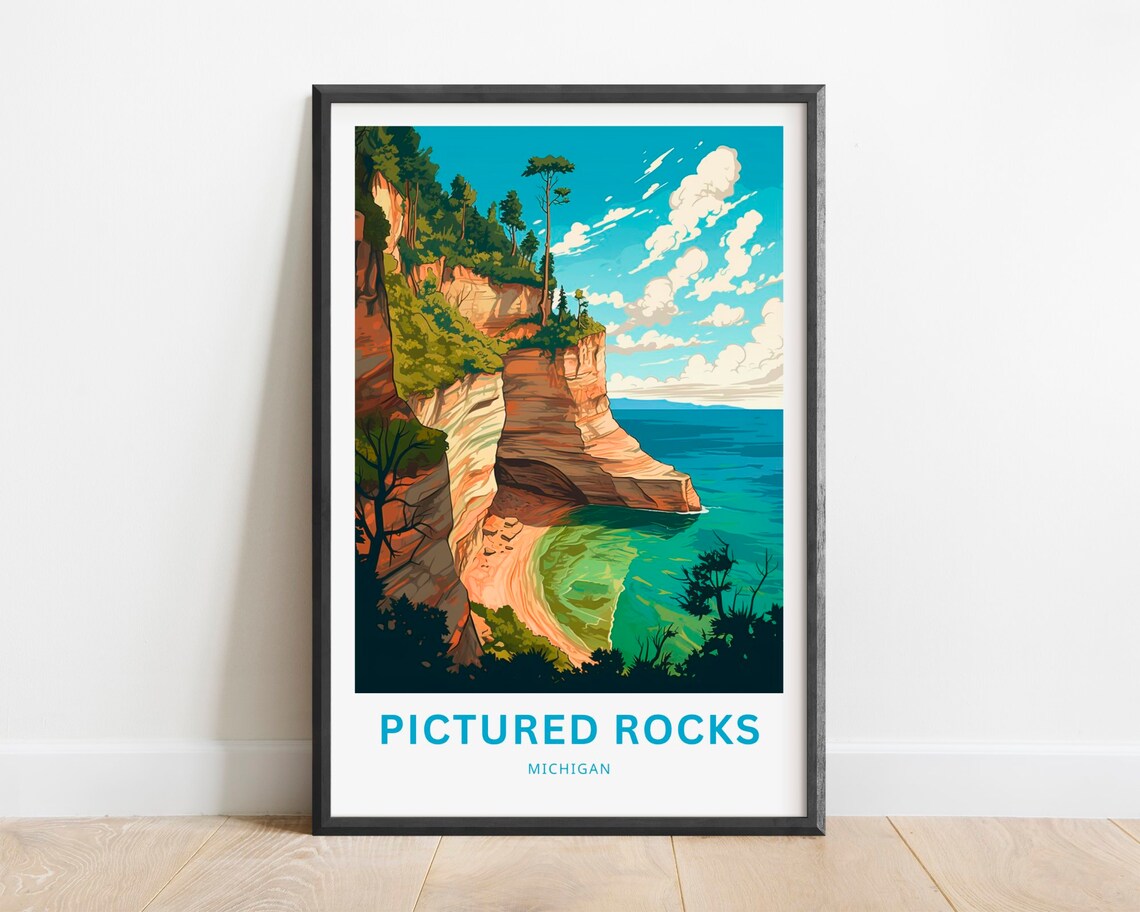 Pictured Rocks Travel Poster, Michigan Wall Art