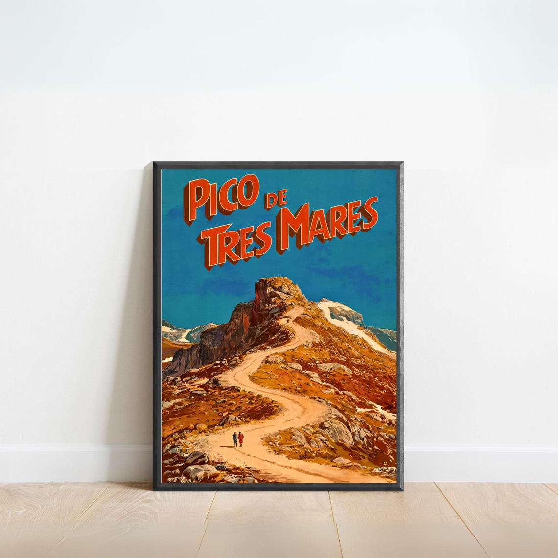 Pico de Tres Mares Summit Trail Hikers Vintage Retro Travel Poster