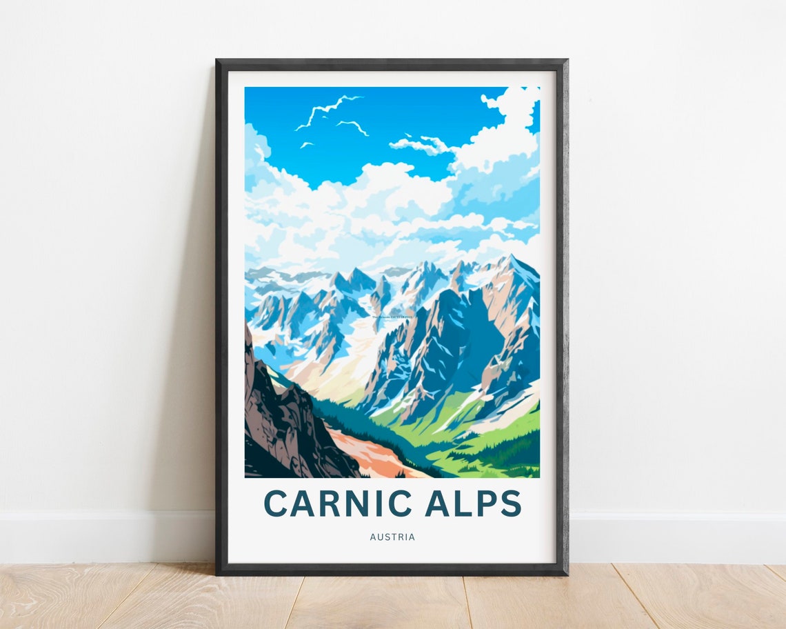 Carnic Alps Austria Snowy Mountain Valley Landscape Art Poster