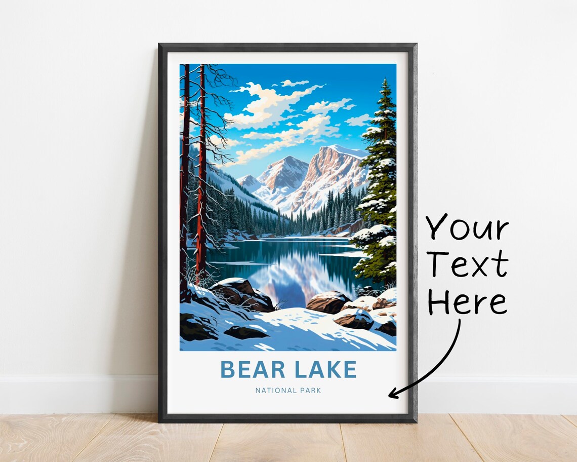 Personalized Bear Lake National Park Winter Snowy Peaks Travel Poster
