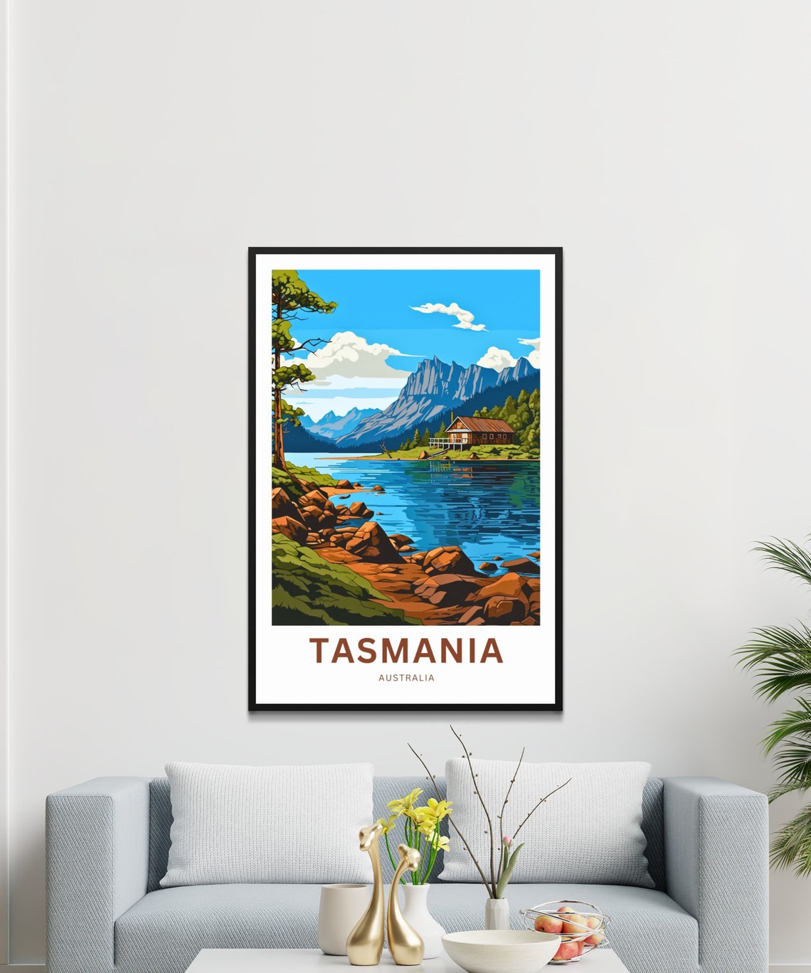 Tasmania Australia Alpine Lake Cabin Mountain View Travel Poster - Image 3