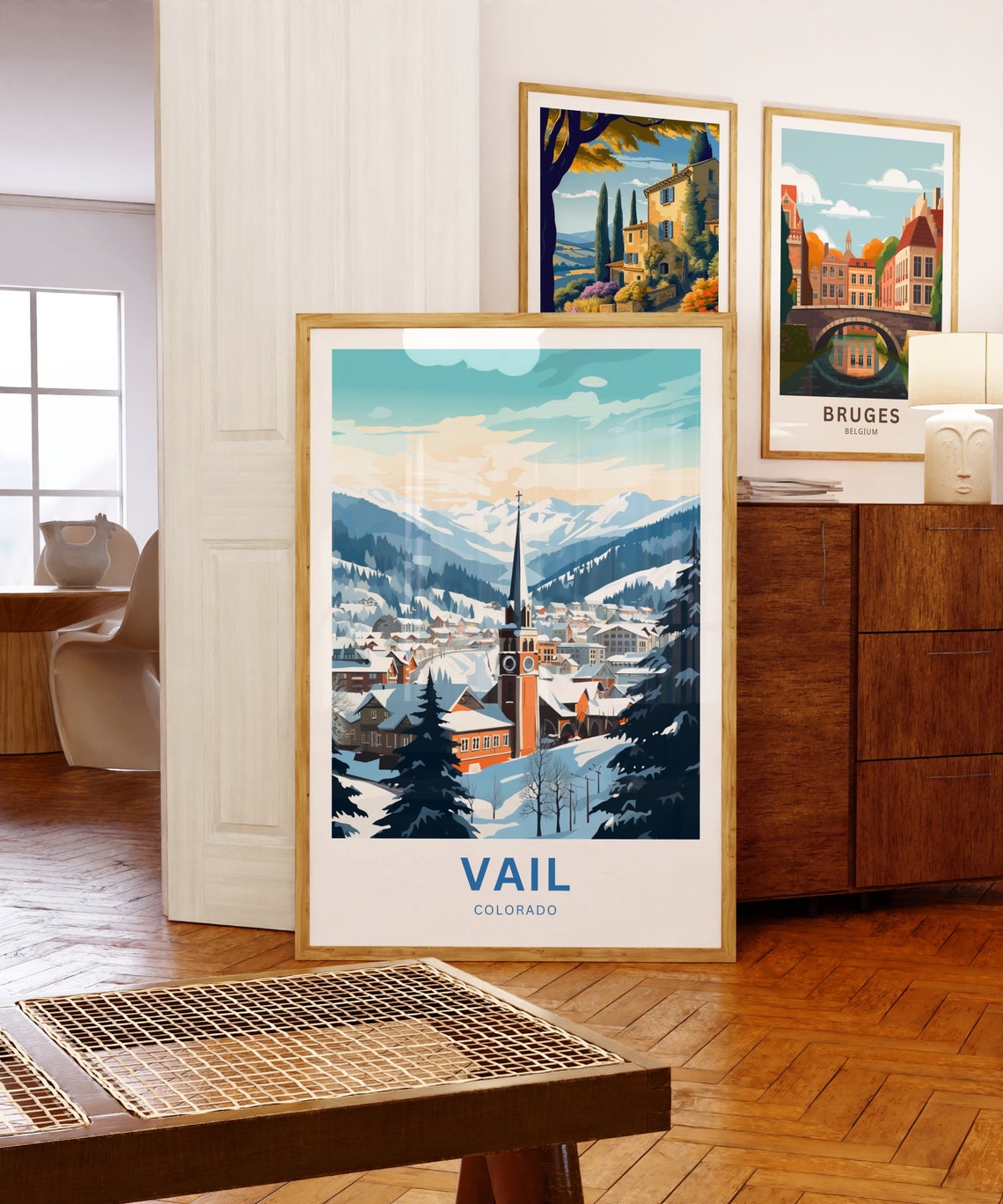 Vail Colorado Snowy Mountain Village Church Steeple Custom Poster - Image 5