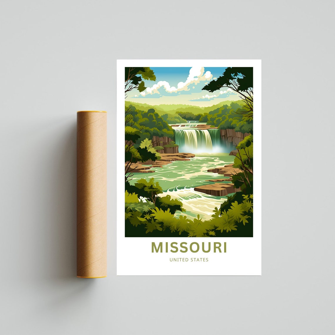 Missouri Forest Waterfall Cascade River United States Travel Poster - Image 4