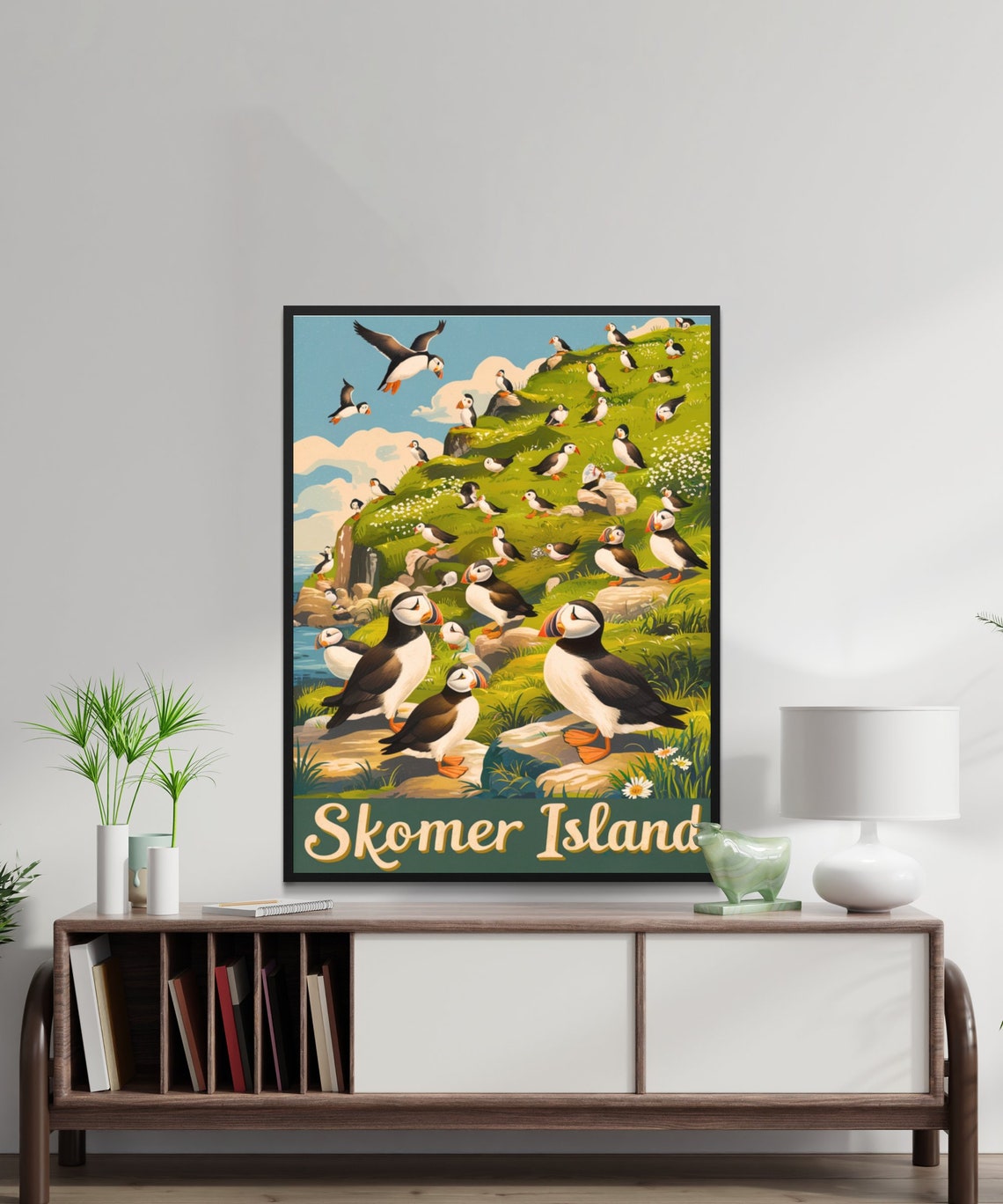 Skomer Island Vintage Puffin Colony on Rocky Cliffside Poster - Image 2