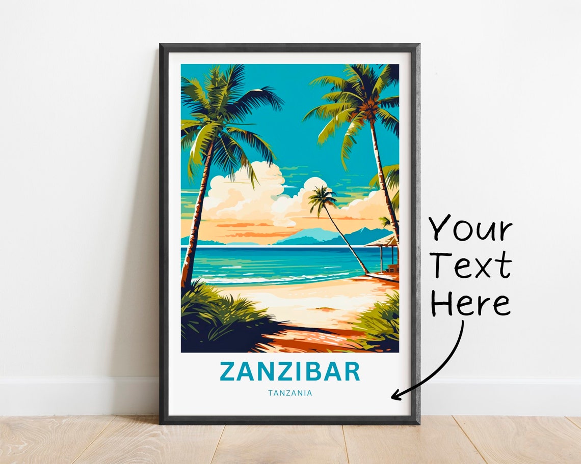 Zanzibar Tanzania Personalized Sunset Beach With Leaning Palm Poster