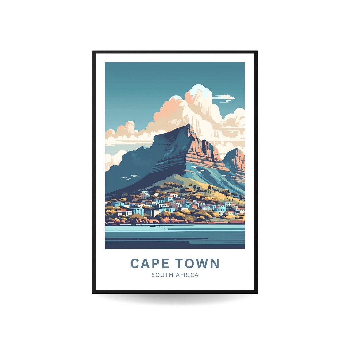 Cape Town South Africa Table Mountain Harbor Vintage Travel Poster