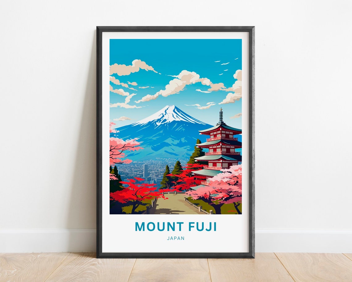 Mount Fuji Japan Red Pagoda Cherry Blossom Spring Travel Poster