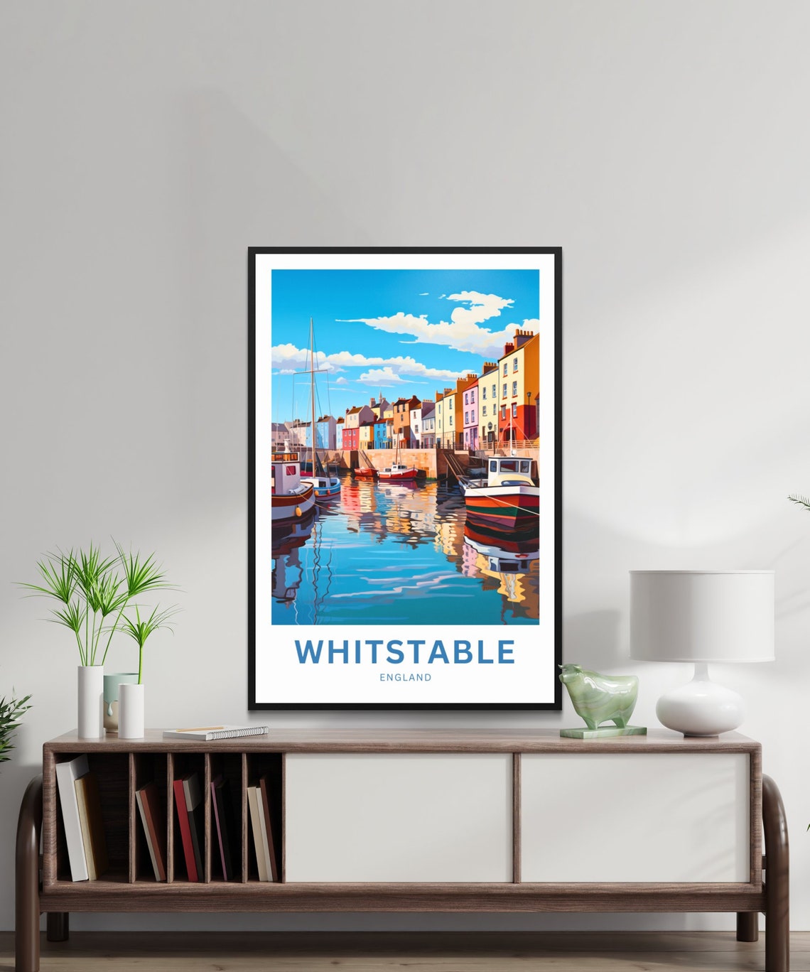 Whitstable England Colorful Harbor Scene Personalized Travel Poster - Image 3