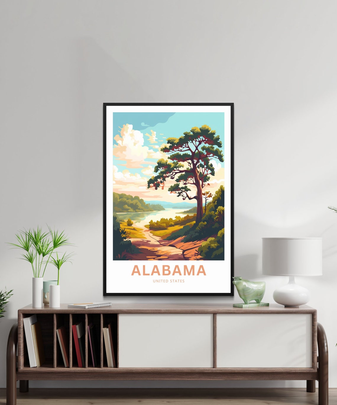 Alabama Personalized Travel Poster Pine Lake Sunset Custom Text Art - Image 2